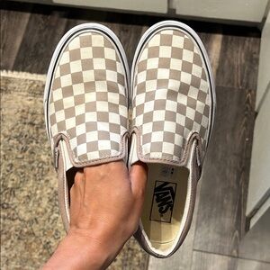 Vans Beige Checkered Slip-On Shoes